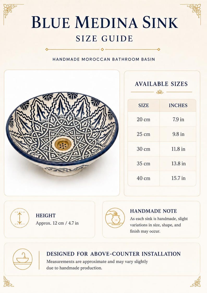 Vasque Marocaine en Argile Blanche Style Oriental Peinte à la Main #A1B