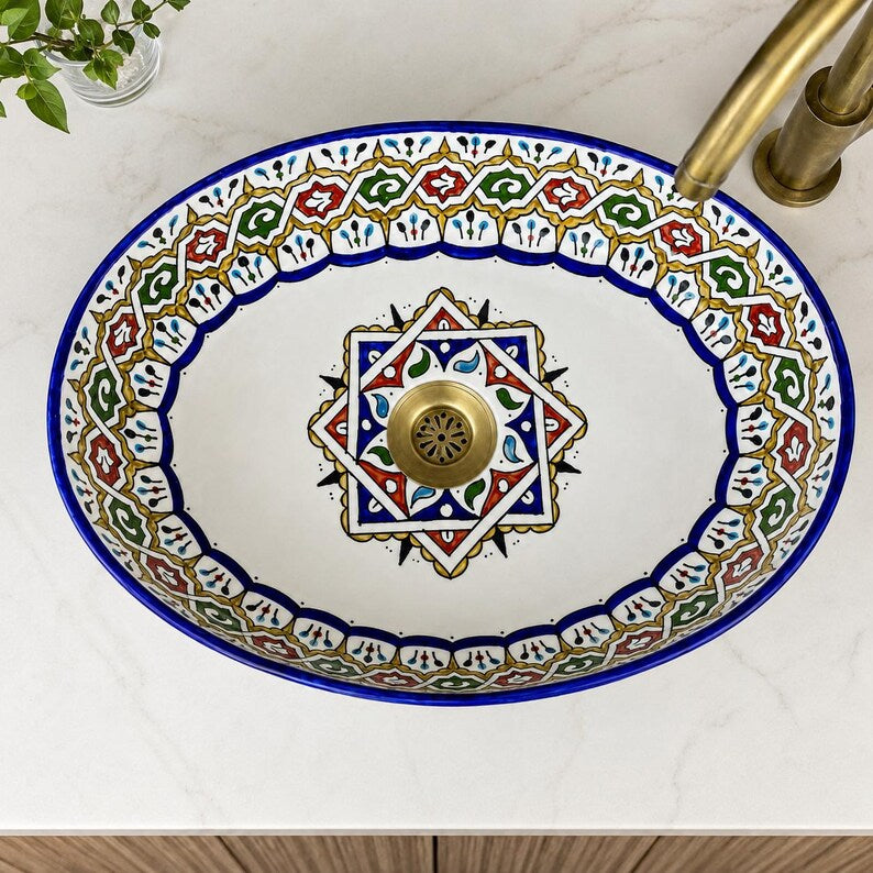 Vasque Marocaine Ovale Unique en céramique de style oriental #317 B
