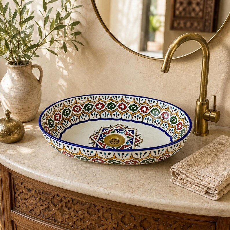 Vasque Marocaine Ovale Unique en céramique de style oriental #317 B