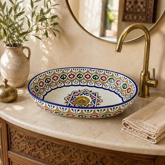 Vasque Marocaine Ovale Unique en céramique de style oriental #317 B