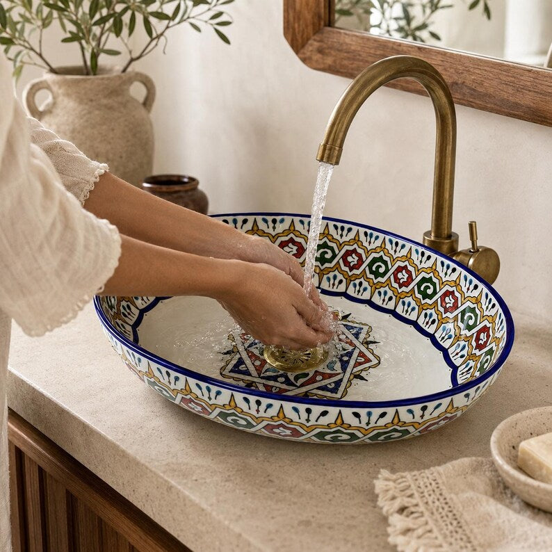 Vasque Marocaine Ovale Unique en céramique de style oriental #317 B