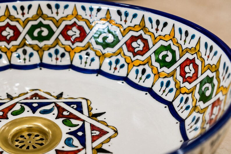 Vasque Marocaine Ovale Unique en céramique de style oriental #317 B