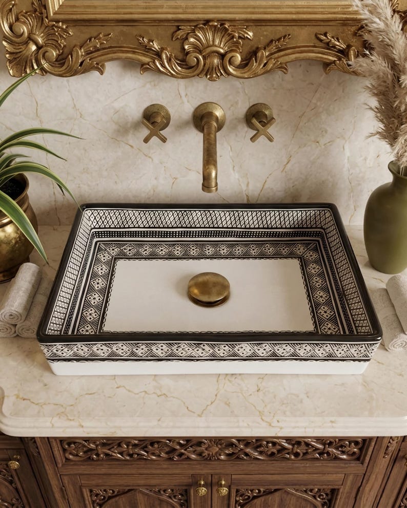Vasque Marocaine Rectangulaire en céramique de style oriental #358