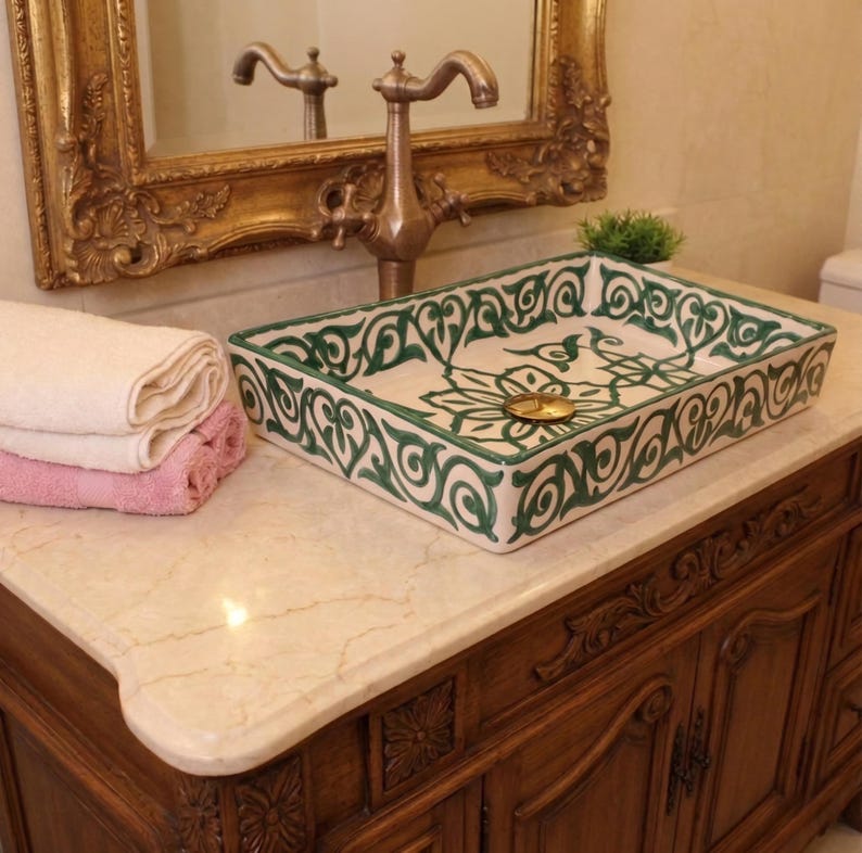 Vasque Marocaine Rectangulaire en céramique de style oriental #357A