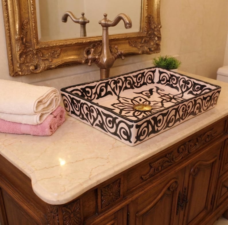 Vasque Marocaine Rectangulaire en céramique de style oriental #357B