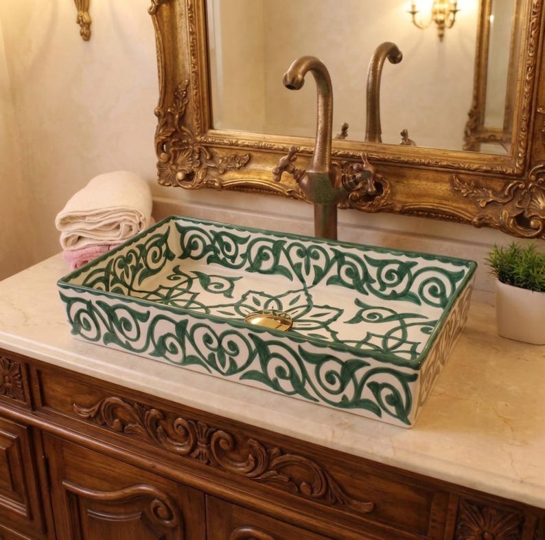 Vasque Marocaine Rectangulaire en céramique de style oriental #357A
