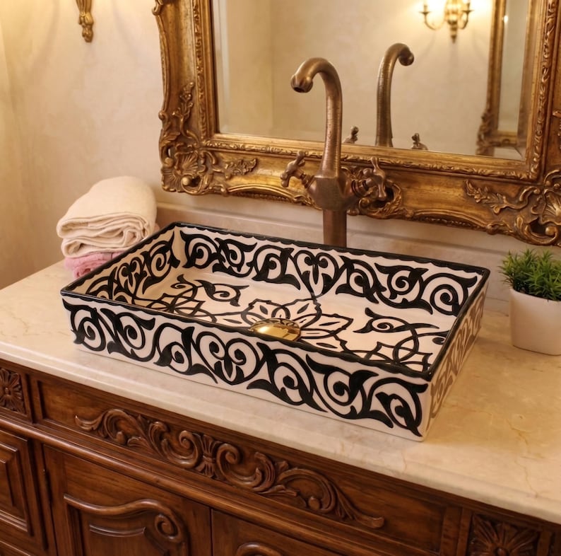 Vasque Marocaine Rectangulaire en céramique de style oriental #357B