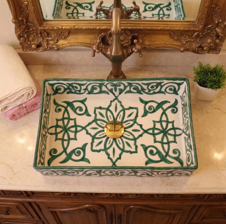 Vasque Marocaine Rectangulaire en céramique de style oriental #357A
