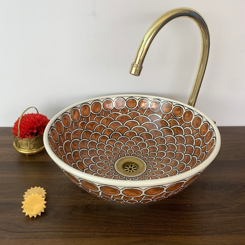 Vasque Marocaine en Argile Blanche Style Oriental Peinte à la Main 500