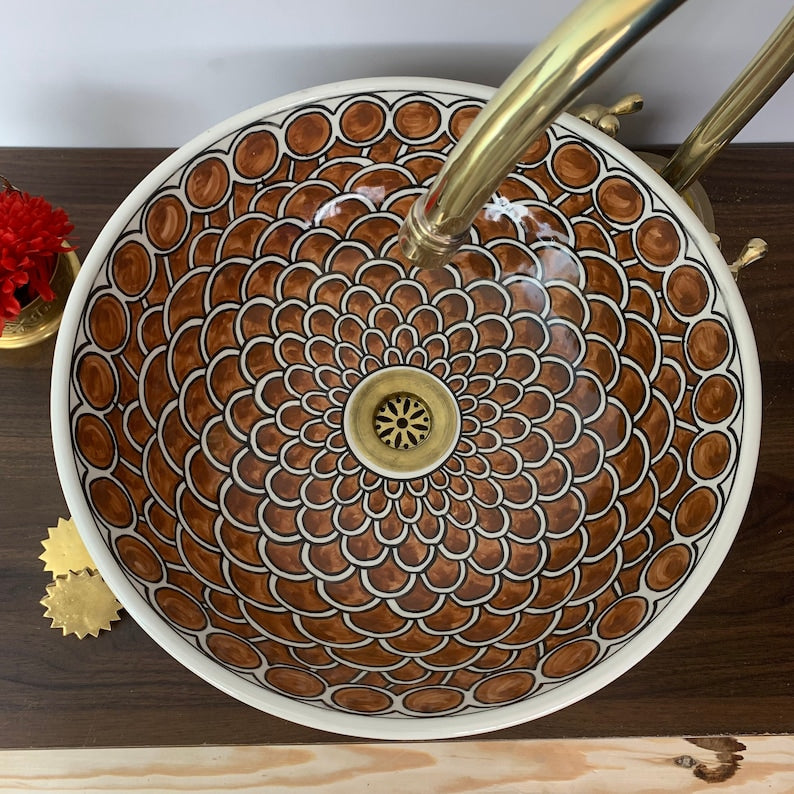 Vasque Marocaine en Argile Blanche Style Oriental Peinte à la Main 500