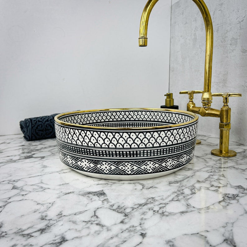 Royal Moroccan Sink - 14k golden rim #53H