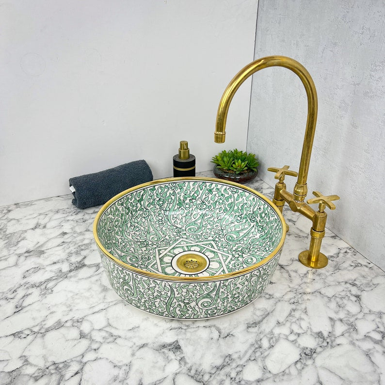 Royal Moroccan Sink - 14k golden rim #53W