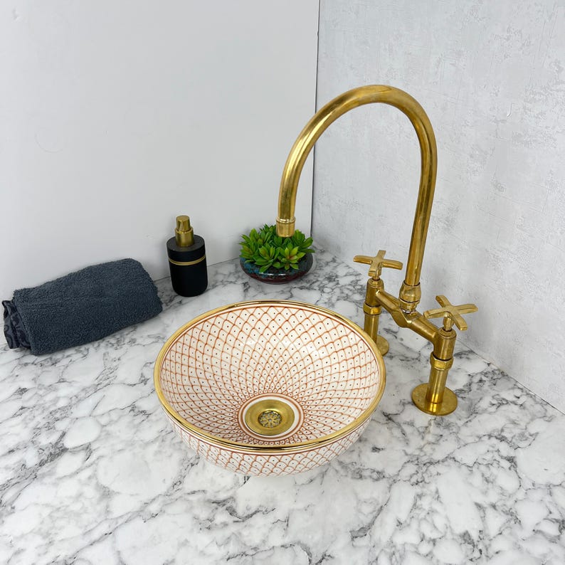 Royal Moroccan Sink - 14k golden rim #53E