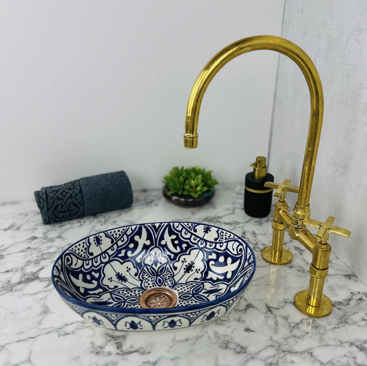 Marokkanisches ovales Keramikwaschbecken im orientalischen Stil #206 
