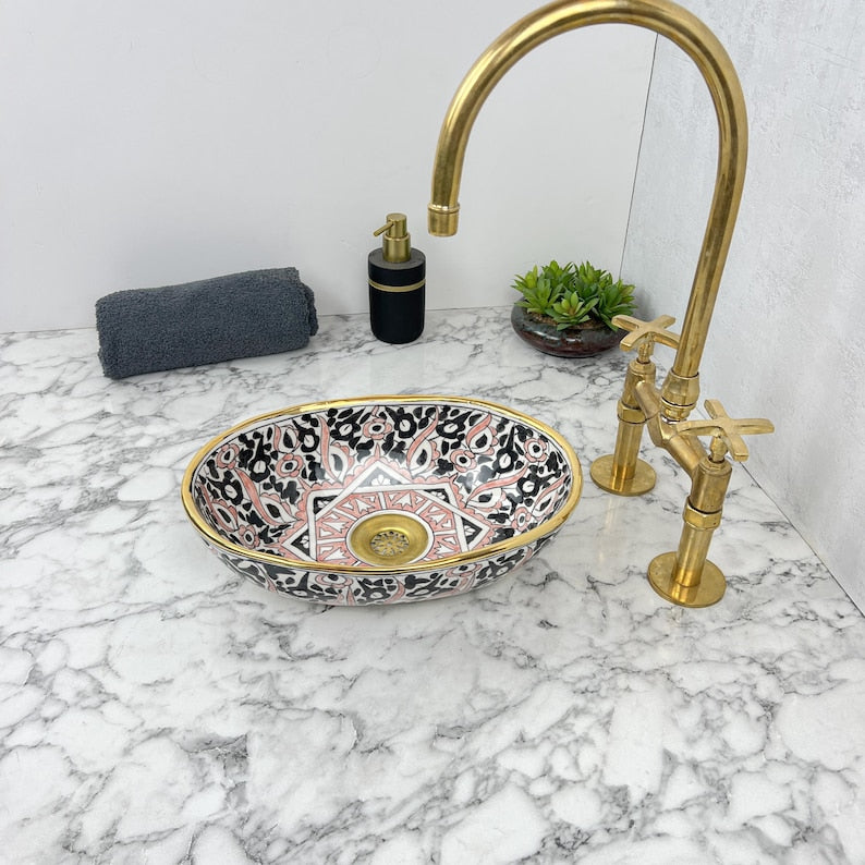 Oval Handmade Moroccan Sink - Golden Rim #209