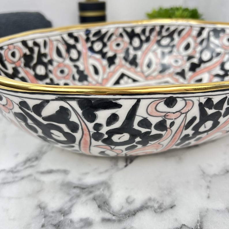 Oval Handmade Moroccan Sink - Golden Rim #209