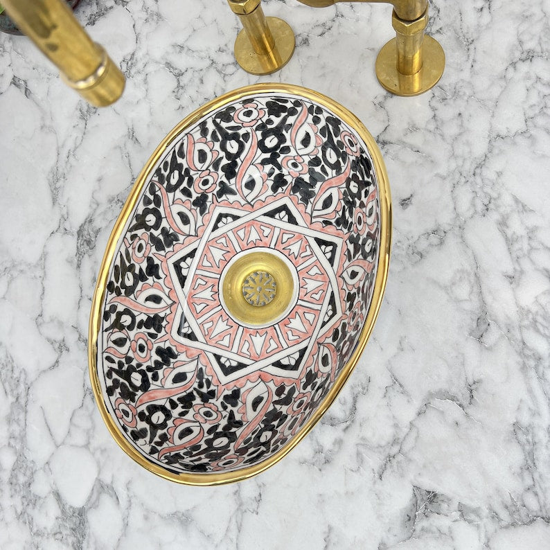 Oval Handmade Moroccan Sink - Golden Rim #209