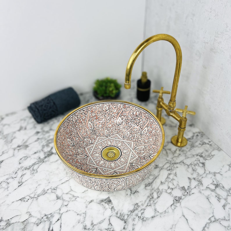 Royal Moroccan Sink - 14k golden rim #53F