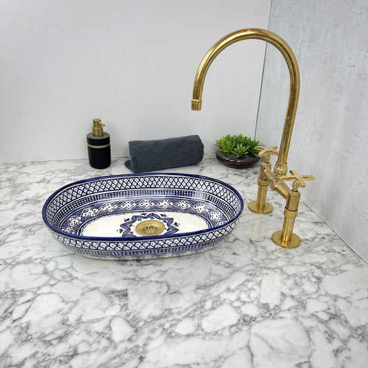 Marokkanisches ovales Keramikwaschbecken im orientalischen Stil #205 